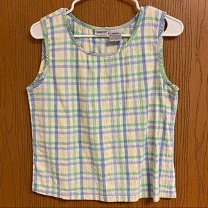 Cabin Creek green and yellow plaid  tank top large picnic pattern loose tank